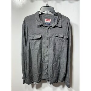 Wrangler Shirt Mens 2XL XXL Black Chambray Long Sleeve Flap Pocket Button Up
